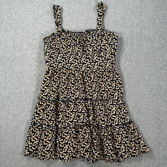 Row A Floral Mini Dress Size Small Navy Blue/Yellow Ruffle Tiered Sundress - Picture 1 of 8